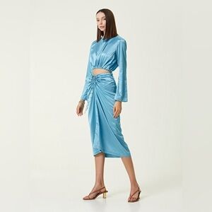 Hansen & Gretel NWT Revolve Set Long Sleeve Tie Back Top Ruched Midi Skirt XS